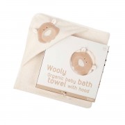 WOOLY ORGANIC BABY BATH TOWEL WITH HOOD TEDDY BEAR