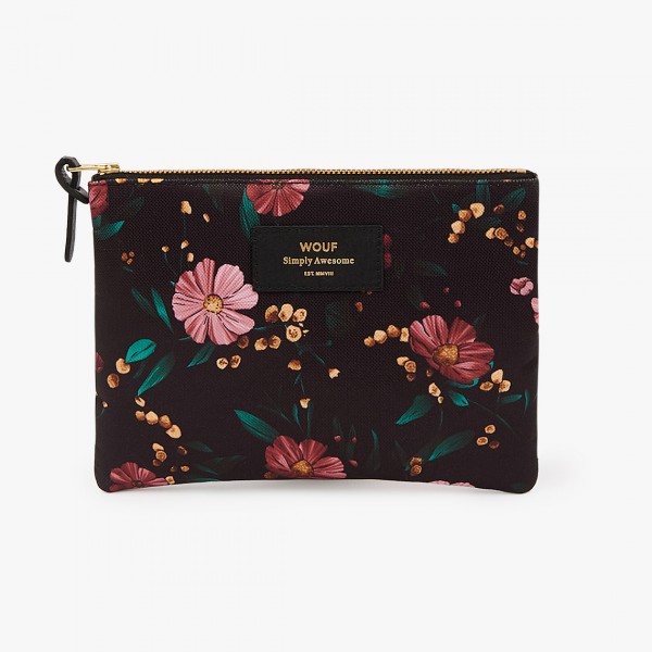 WOUF BLACK FLOWERS LARGE POUCH