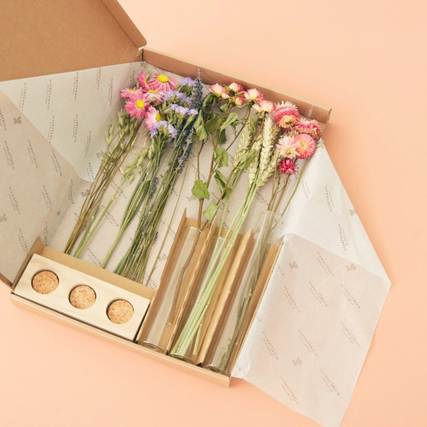 Wildflowers Set Regalo Fiori Secchi Con Vasi Rosa