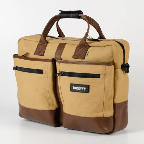 Jaggery Hustler's Bag In Khaki & Salvaged Leather - Image 2