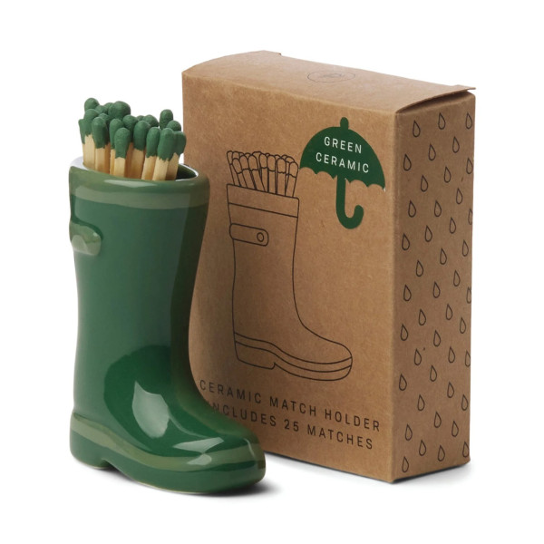 Paddywax Wellington Stivale Verde Porta Fiammiferi