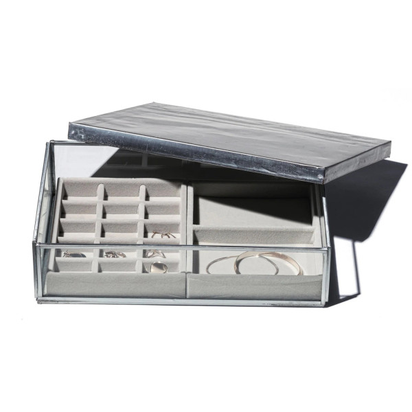 Puebco Glass Box With Recycle Steel Lid Jewelry Double