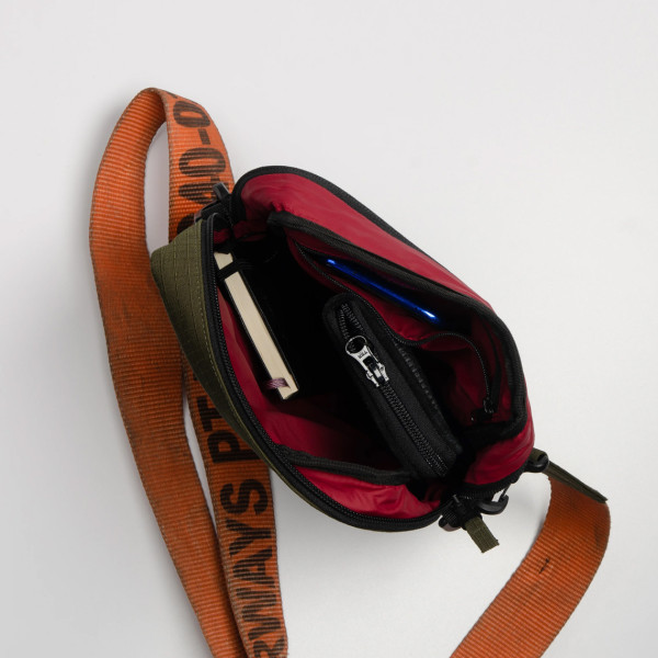 Jaggery Tactical Sling Bag In Og Canvas & Orange Cargo Belts - Image 2