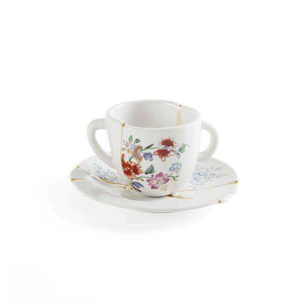 Seletti Kintsugi Coffee Cup With Saucer Double Handle